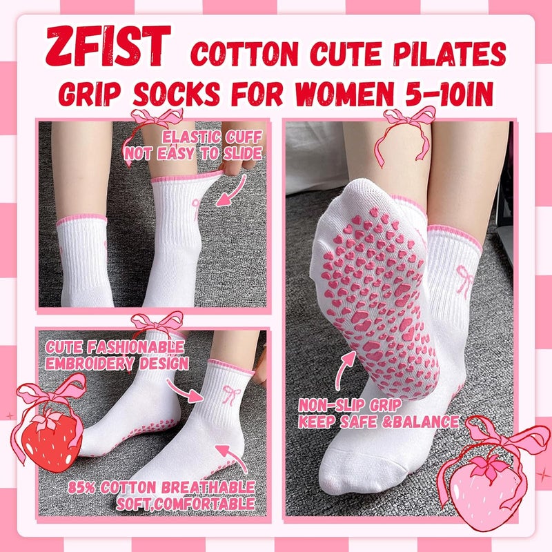 ZFiSt Pilates Socks with Grips for Women,4Pairs Ruffle Yoga Sock Cute Cotton Grippy Socks for Barre Workout Non Slip 5-10in - Image 2